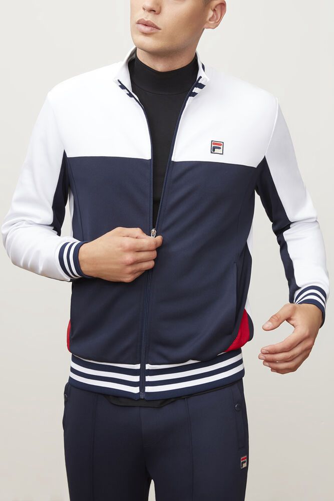 Fila Tiebreaker Track White/Navy Jacket Mens - NZ 32176-TRBP